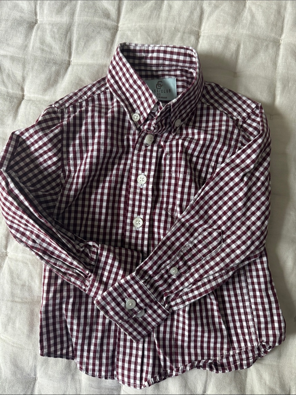 Class Club Burgundy and White Gingham Button-Down Shirt